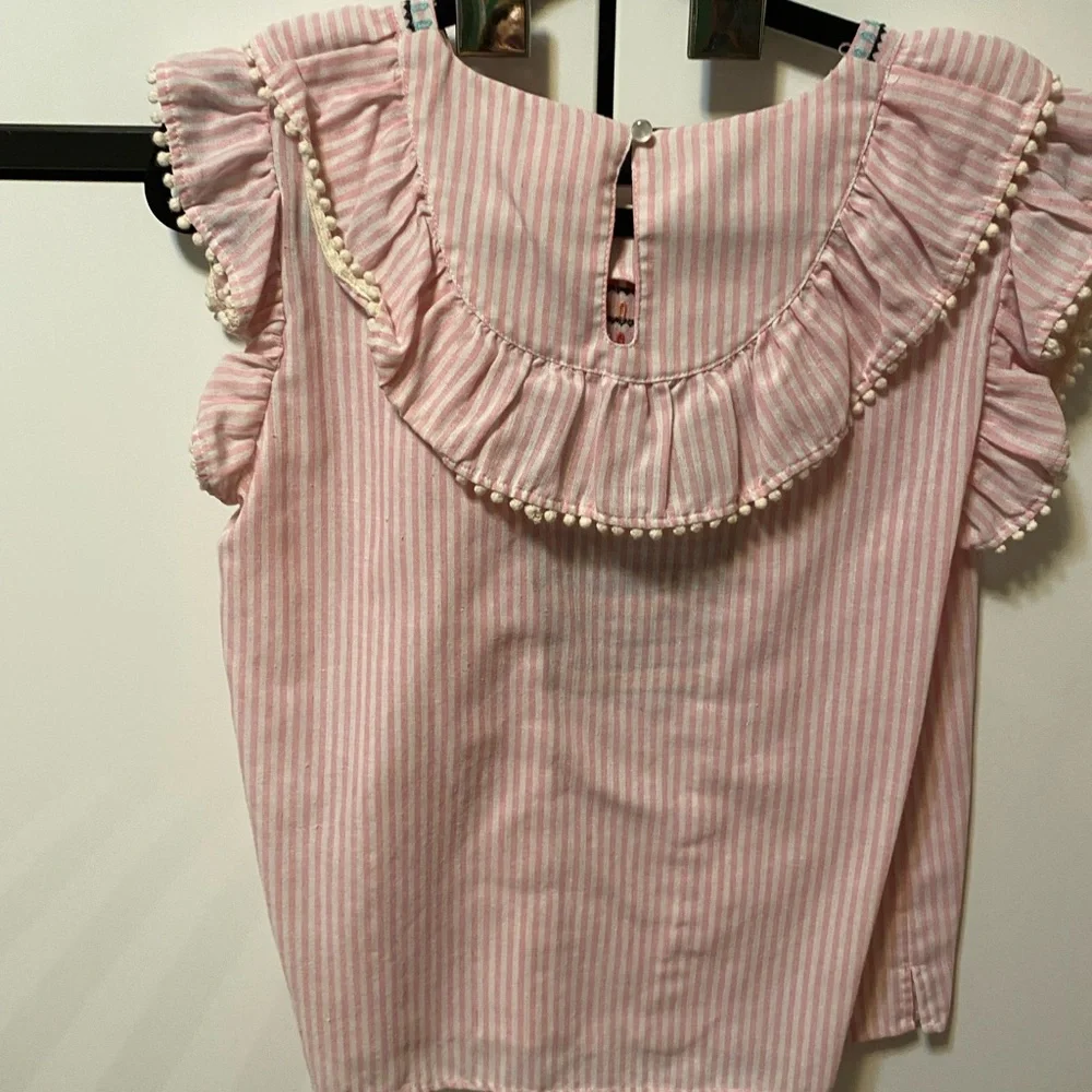 THML Pink Striped Embroidered Ruffle Top - Picture 4 of 9